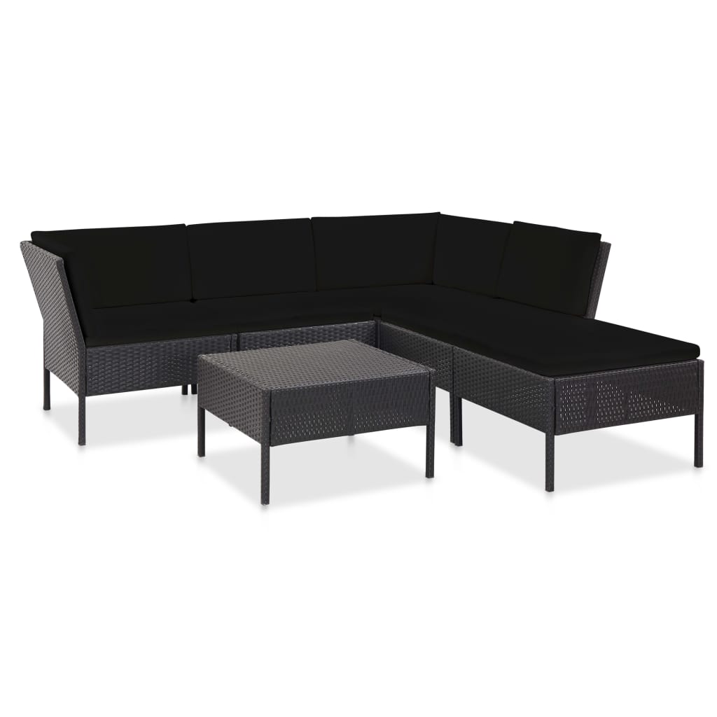 6-tlg. Garten-Lounge-Set mit Auflagen Poly Rattan Schwarz