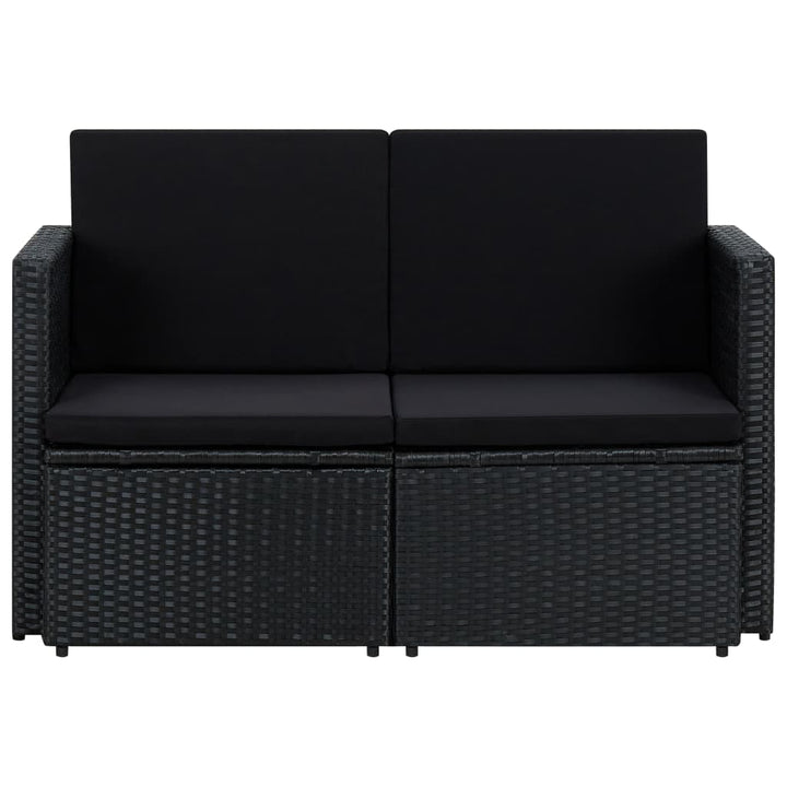 2-Sitzer-Gartensofa mit Auflagen Schwarz Poly Rattan