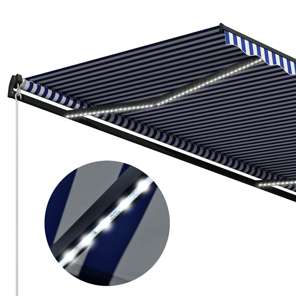 Markise mit Windsensor & LED 500x300cm Blau und Weiß