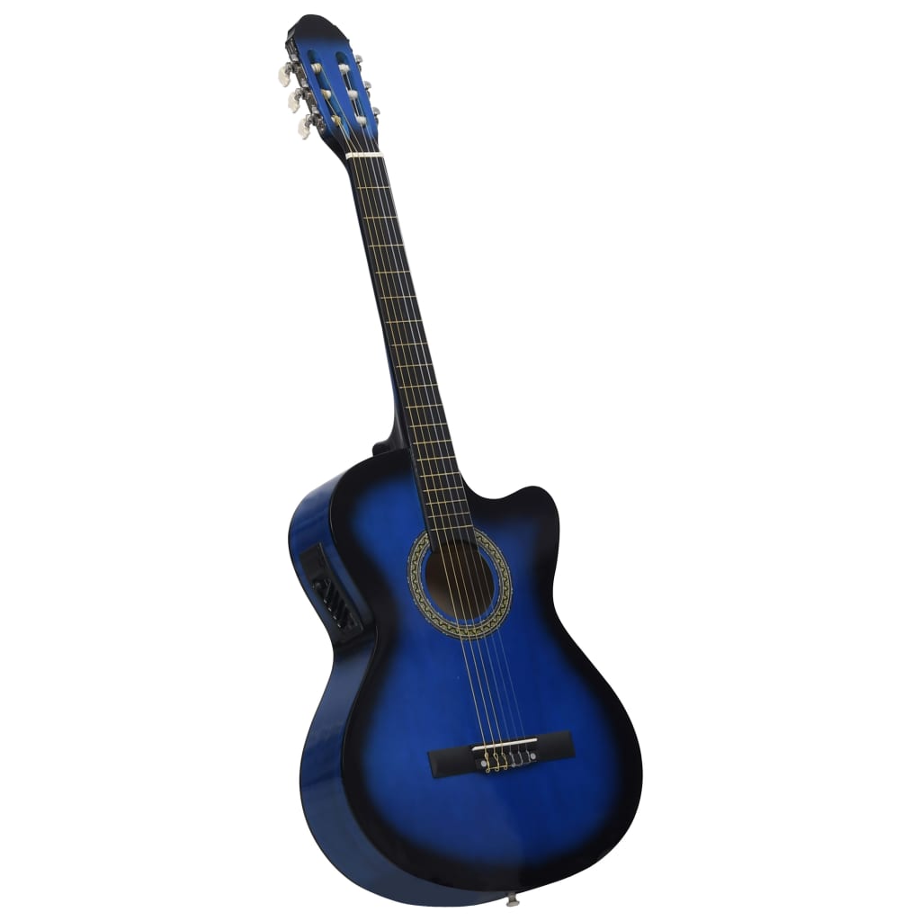 12-tlg. Western Gitarren-Set mit Equalizer und 6 Saiten Blau