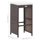 7-tlg. Gartenbar-Set mit Auflagen Poly Rattan Braun