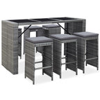 7-tlg. Gartenbar-Set mit Auflagen Poly Rattan Grau