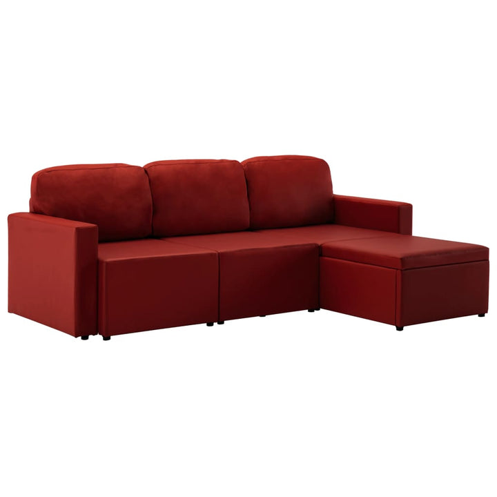 Modulares 3-Sitzer Schlafsofa Weinrot Kunstleder