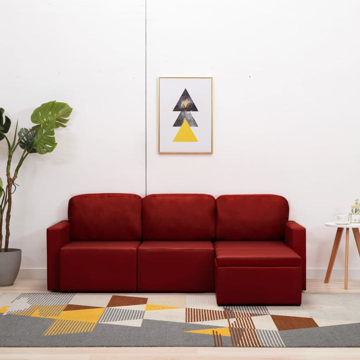 Modulares 3-Sitzer Schlafsofa Weinrot Kunstleder