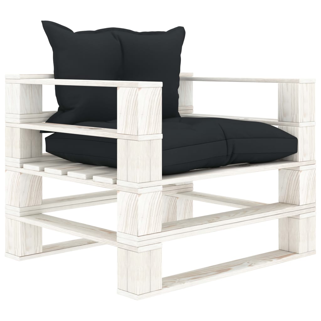 Garten-Palettensofa mit Kissen in Anthrazit Holz