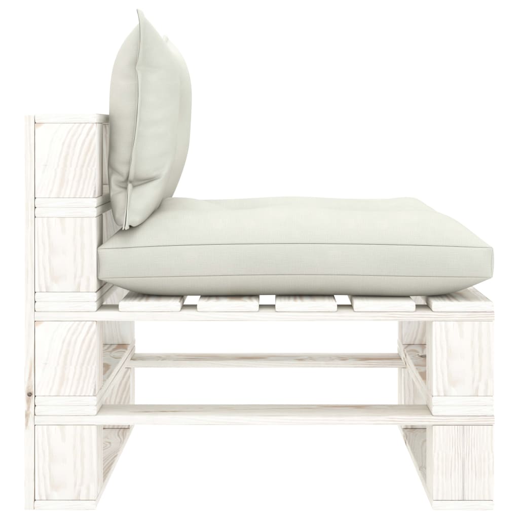 Garten-Paletten-Mittelsofa mit Kissen in Beige Holz