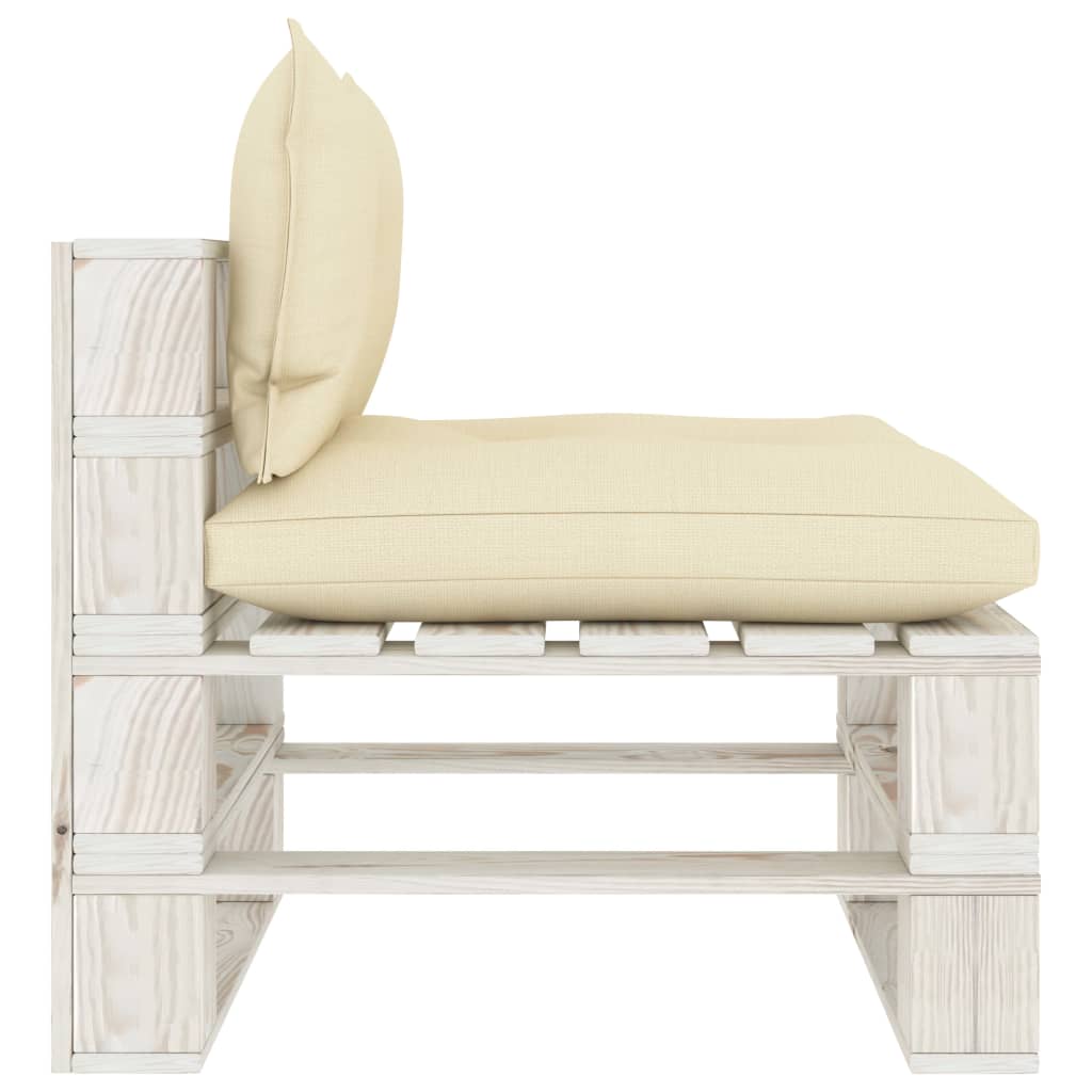 Garten-Paletten-Mittelsofa mit Kissen in Creme Holz