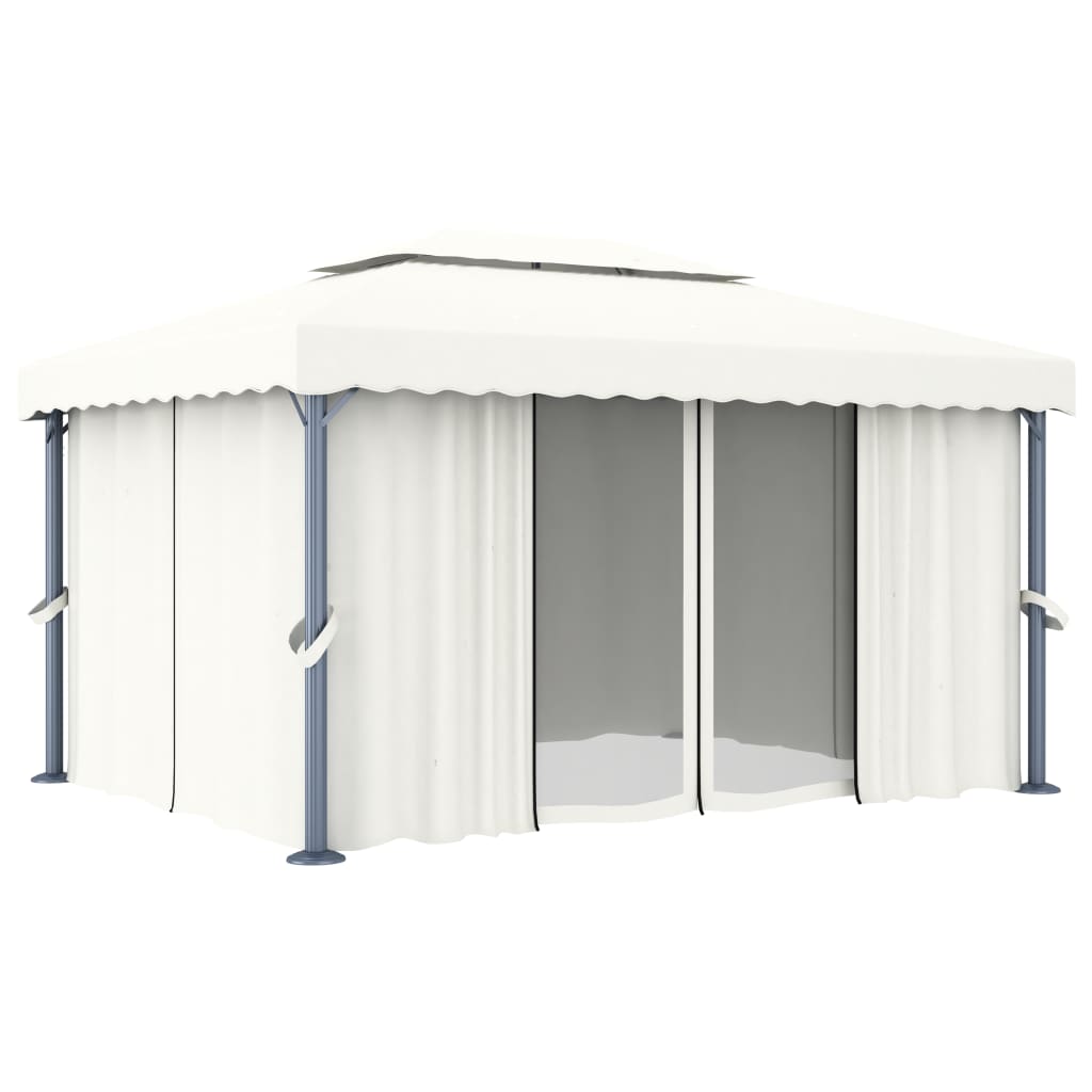 Pavillon mit Vorhang 4x3 m Cremeweiß Aluminium