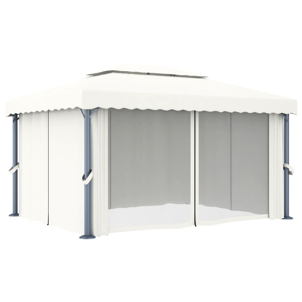 Pavillon mit Vorhang 4x3 m Cremeweiß Aluminium