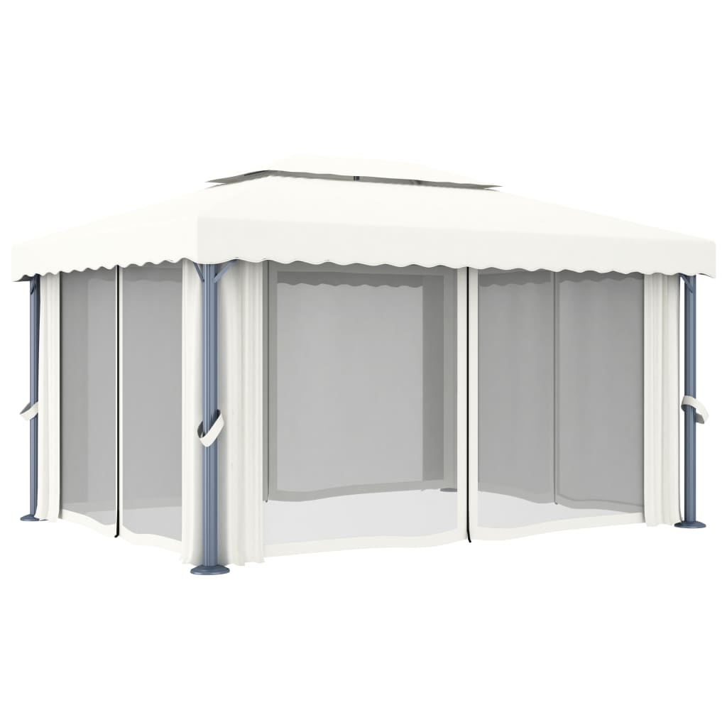 Pavillon mit Vorhang 4x3 m Cremeweiß Aluminium