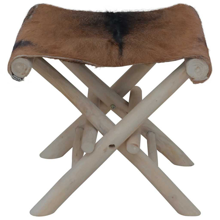 Klapphocker Ziegenleder und Massivholz Teak