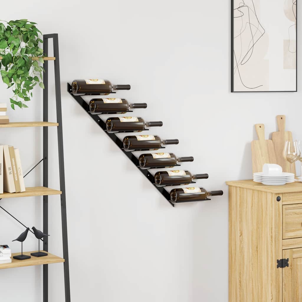 Wand-Weinregal für 7 Flaschen Schwarz Metall