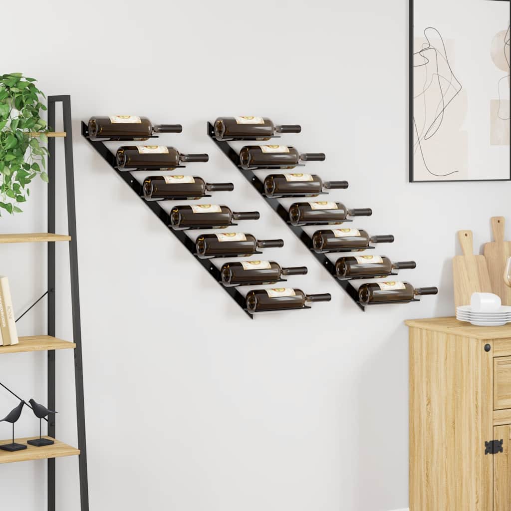 Wand-Weinregale für 14 Flaschen 2 Stk. Schwarz Metall