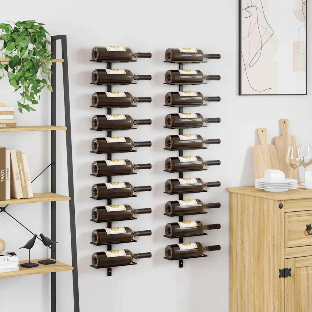 Wand-Weinregale für 20 Flaschen 2 Stk. Schwarz Metall