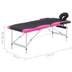 Massageliege Klappbar 2-Zonen Aluminiumgestell Schwarz und Rosa
