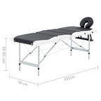 Massageliege Klappbar 4-Zonen Aluminiumgestell Schwarz und Weiß