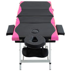 Massageliege Klappbar 4-Zonen Aluminiumgestell Schwarz und Rosa