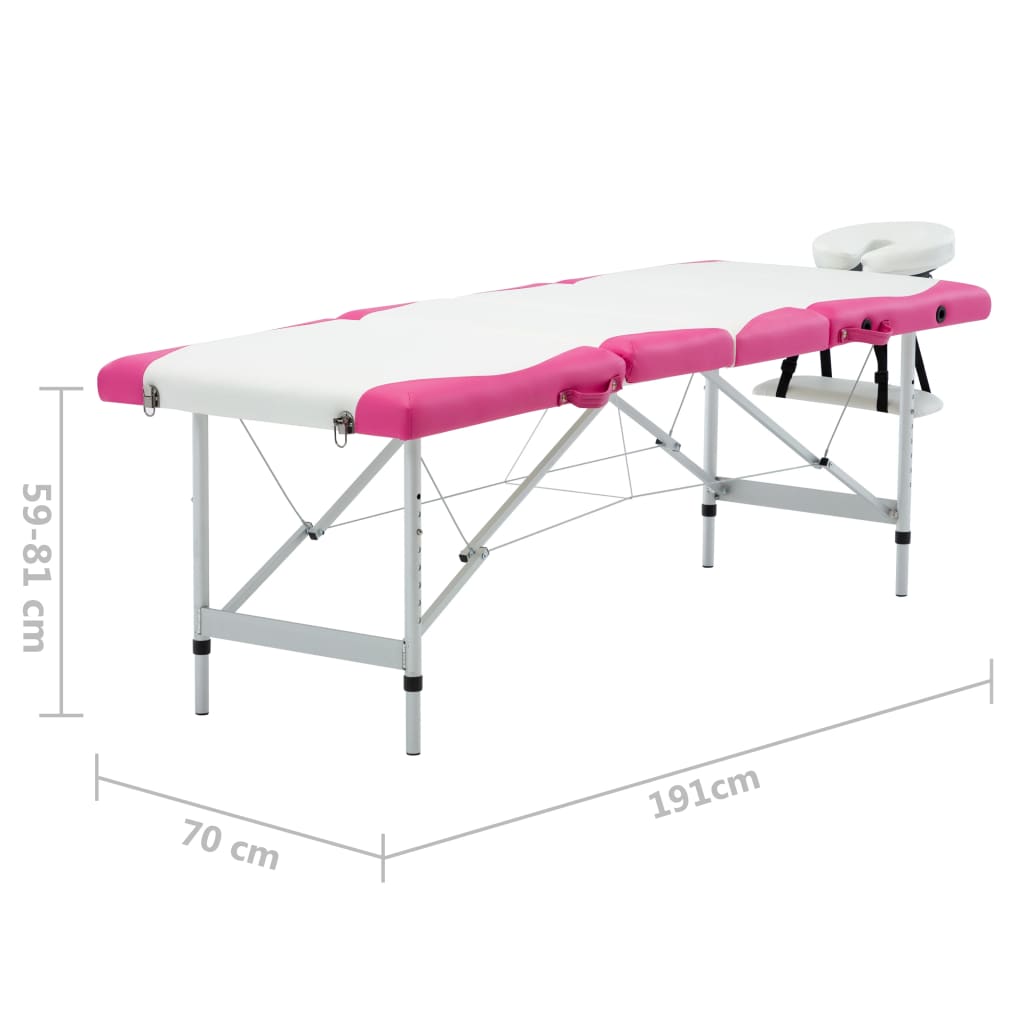 Massageliege Klappbar 4-Zonen Aluminiumgestell Weiß und Rosa