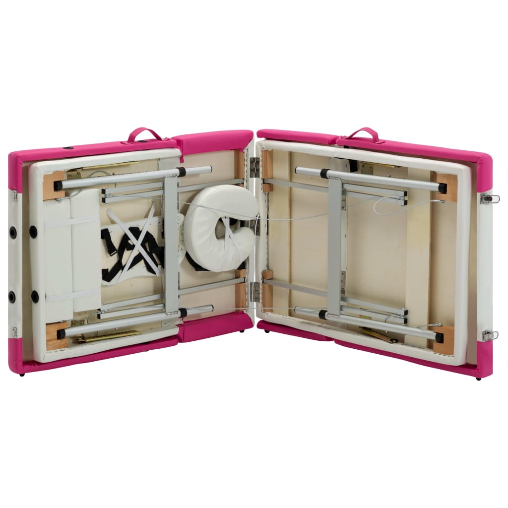 Massageliege Klappbar 4-Zonen Aluminiumgestell Weiß und Rosa
