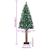 Weihnachtsbaum Schlank mit Echtholz und Schnee Grün 210 cm