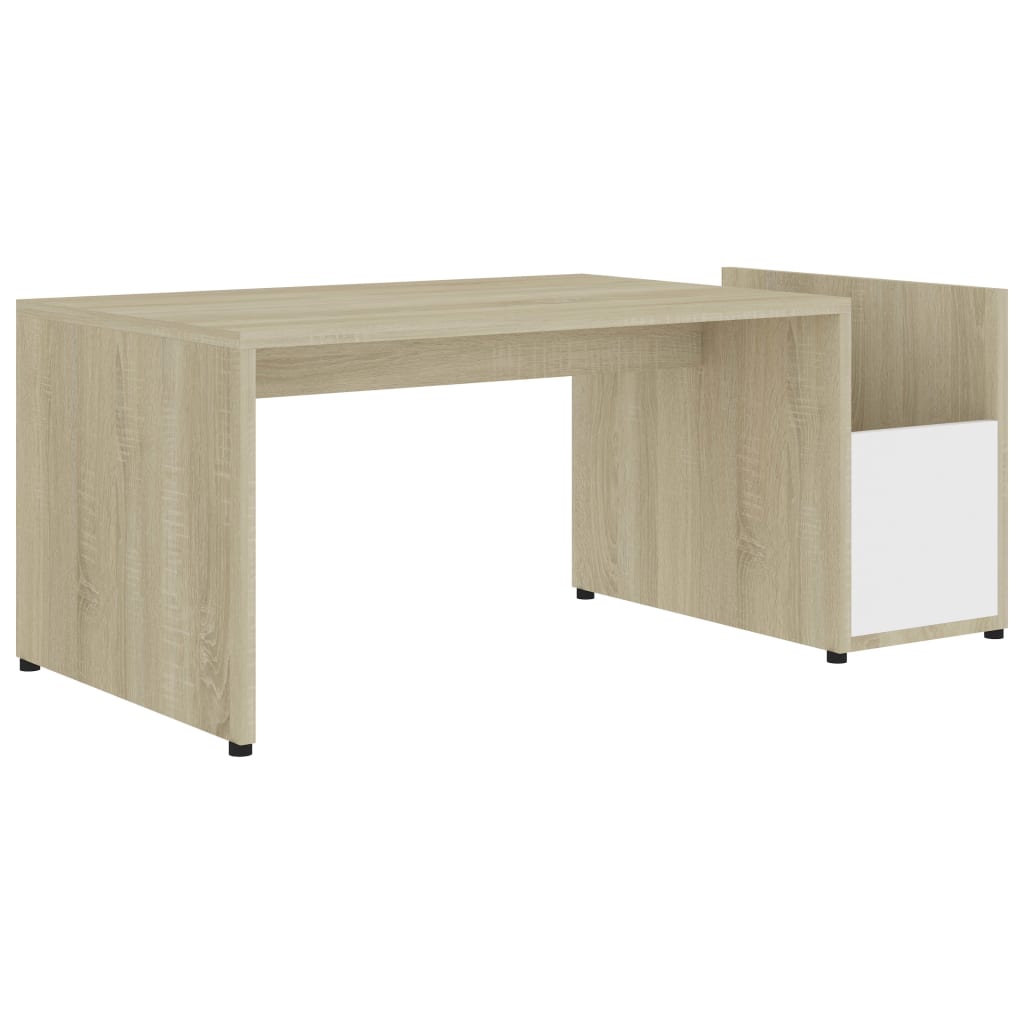 Couchtisch Weiß Sonoma-Eiche 90x45x35 cm Holzwerkstoff