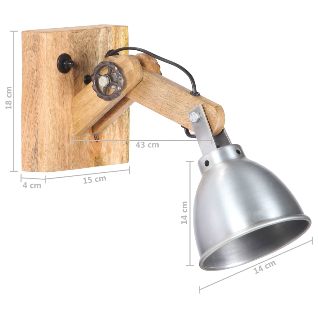 Wandlampe E27 Silbern Mango Massivholz und Eisen