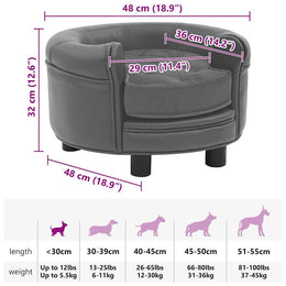 vidaXL Hundesofa Grau 48x48x32 cm Plüsch und Kunstleder