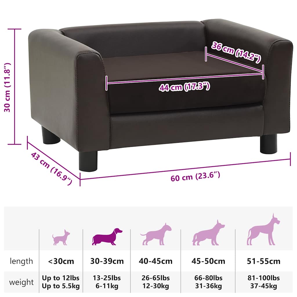 Hundesofa Braun 60x43x30 cm Plüsch und Kunstleder