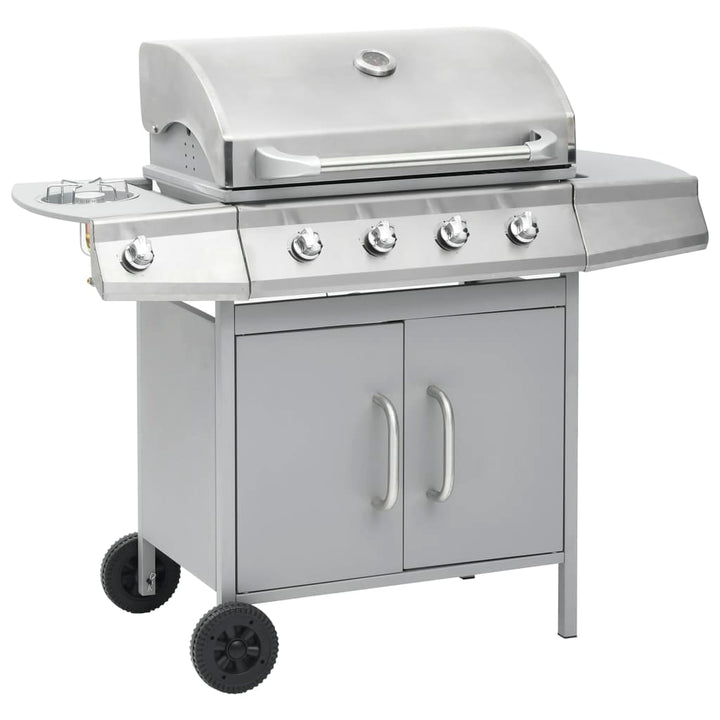 Gasgrill 4+1 Flammen Silbern Edelstahl