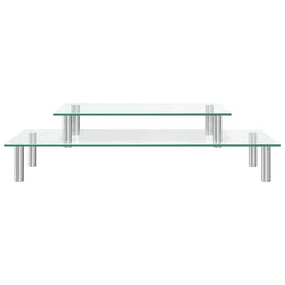 Monitorerhöhung 2-stufig aus Glas und Edelstahl - Transparent