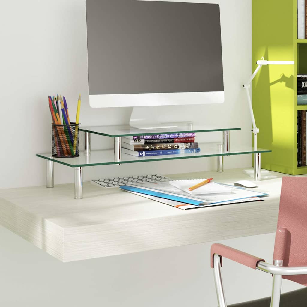 Monitorerhöhung 2-stufig aus Glas und Edelstahl - Transparent