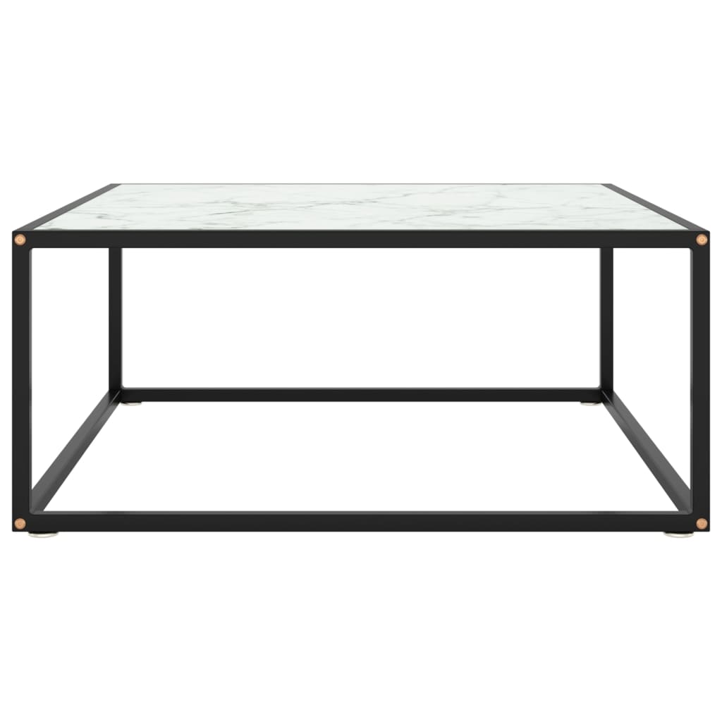 Couchtisch Schwarz mit Weißem Glas in Marmor-Optik 80x80x35 cm