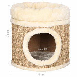 vidaXL Katzenhaus mit Luxuriösem Katzenbett 33 cm Seegras