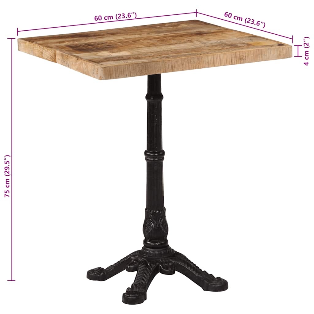 Bistrotisch 60x60x77 cm Raues Mangoholz