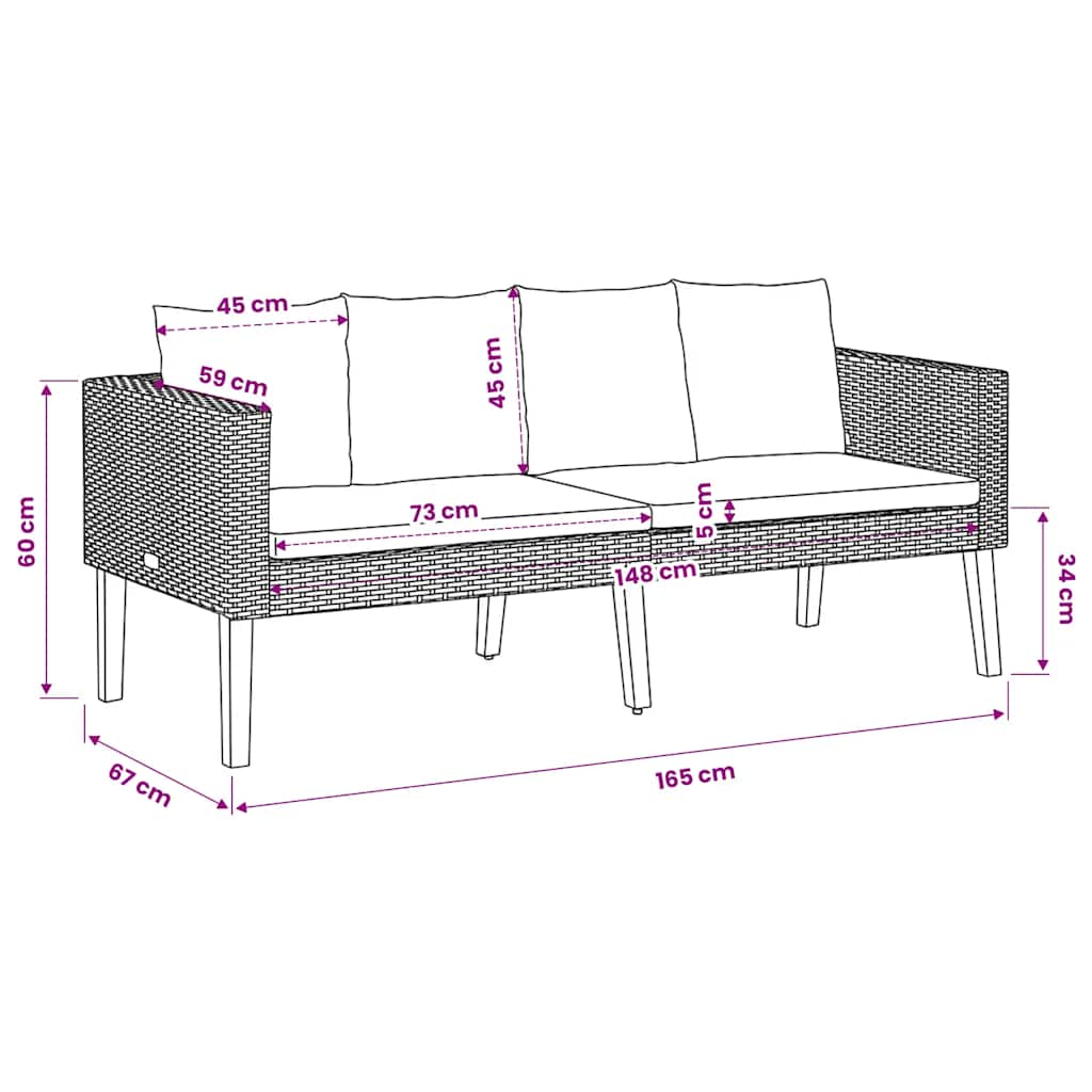 2-Sitzer-Gartensofa mit Auflagen Poly Rattan Beige