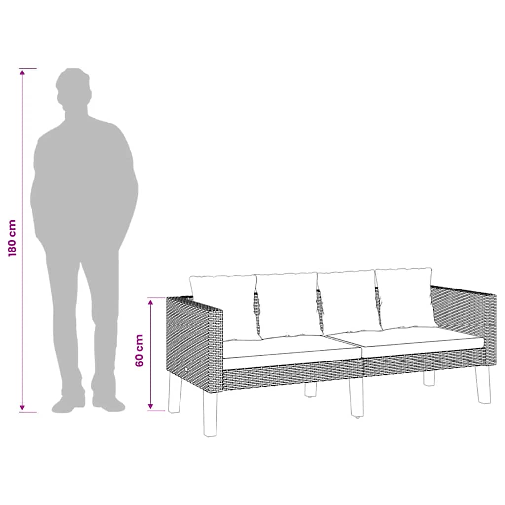 2-Sitzer-Gartensofa mit Auflagen Poly Rattan Beige