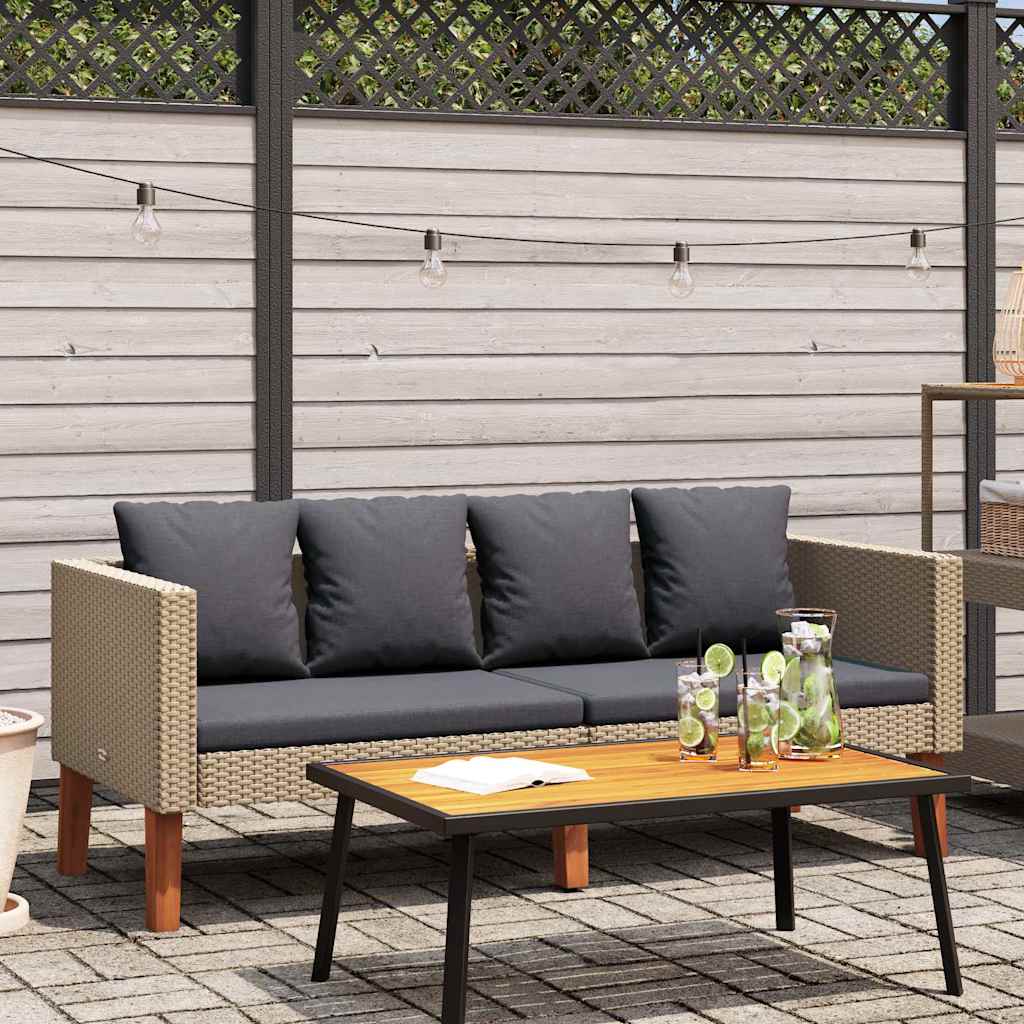 2-Sitzer-Gartensofa mit Auflagen Poly Rattan Beige