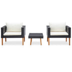 3-tlg. Garten-Lounge-Set mit Auflagen Poly Rattan Schwarz