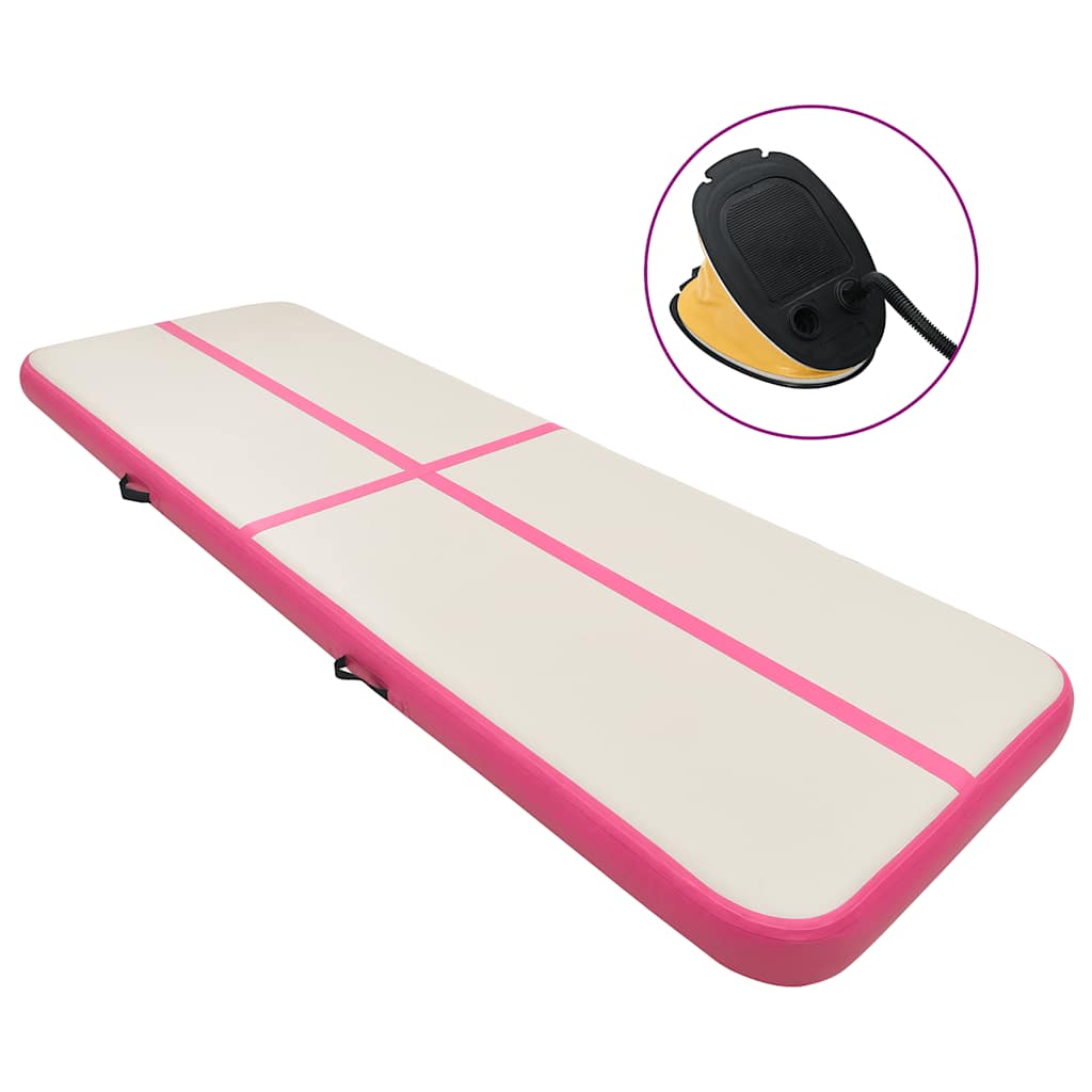 Aufblasbare Gymnastikmatte mit Pumpe 400x100x15 cm PVC Rosa