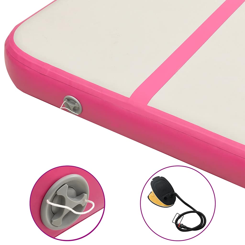 Aufblasbare Gymnastikmatte mit Pumpe 400x100x15 cm PVC Rosa