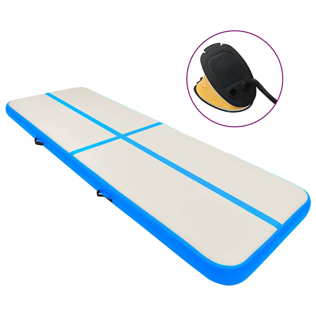 Aufblasbare Gymnastikmatte mit Pumpe 400x100x20 cm PVC Blau