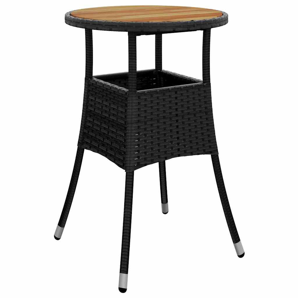 Gartentisch Ø60x75 cm Akazienholz und Poly Rattan Schwarz