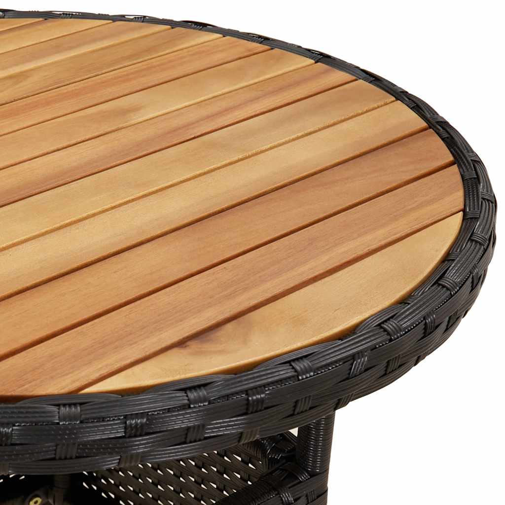 Gartentisch Ø60x75 cm Akazienholz und Poly Rattan Schwarz
