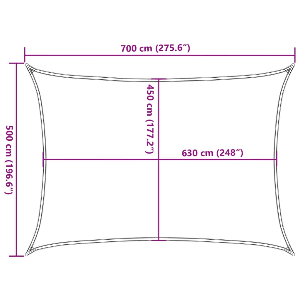 Sonnensegel 160 g/m² Anthrazit 5x7 m HDPE