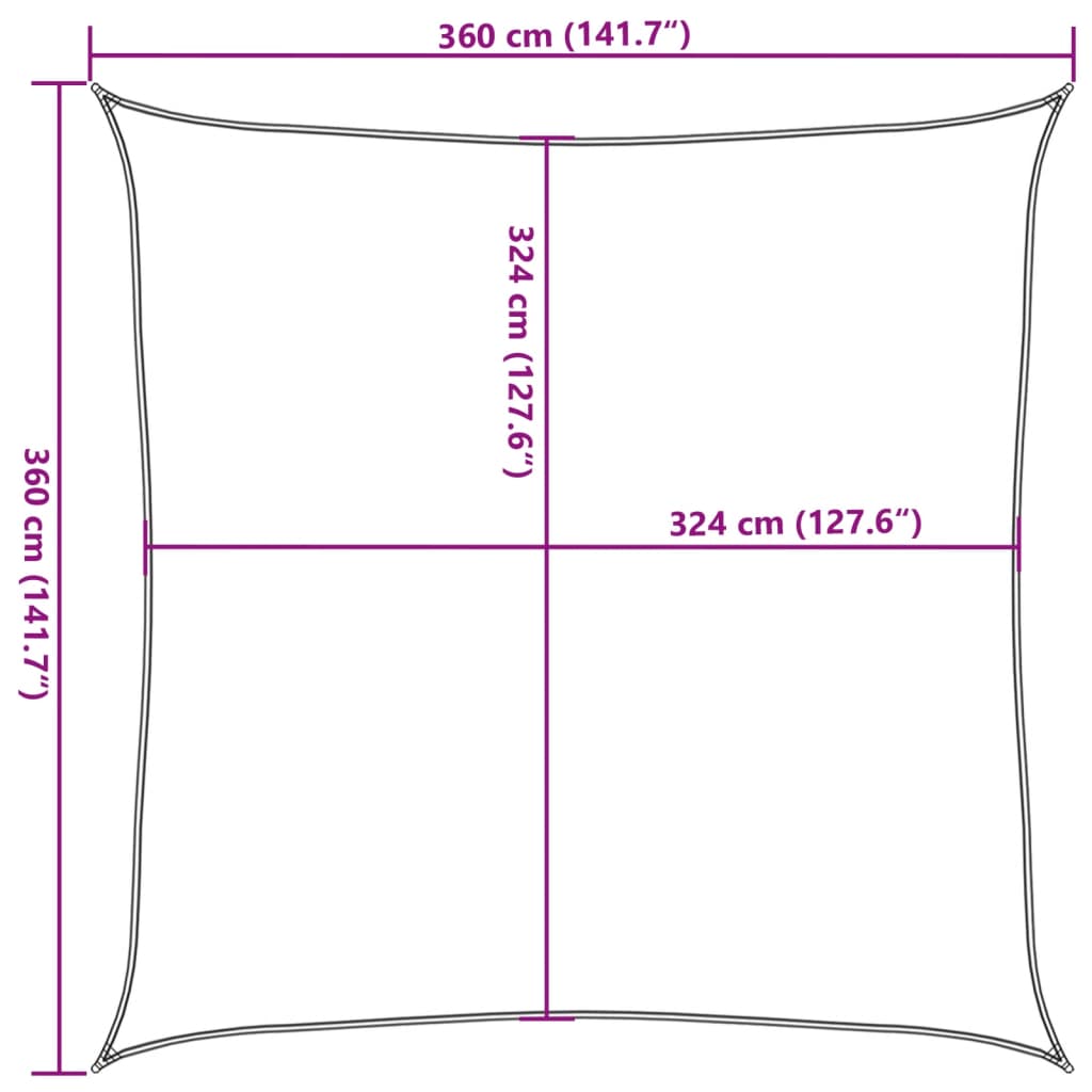 Sonnensegel 160 g/m² Schwarz 3,6x3,6 m HDPE
