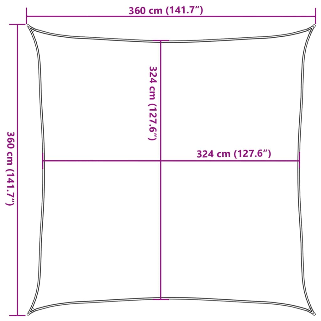Sonnensegel 160 g/m² Braun 3,6x3,6 m HDPE
