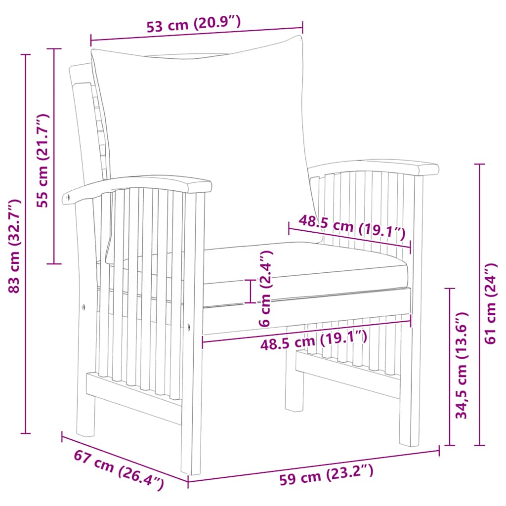 Gartenstühle mit Kissen 2 Stk. Akazie Massivholz