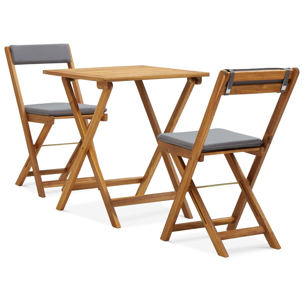 3-tlg. Bistro-Set Klappbar mit Auflagen Massivholz Akazie