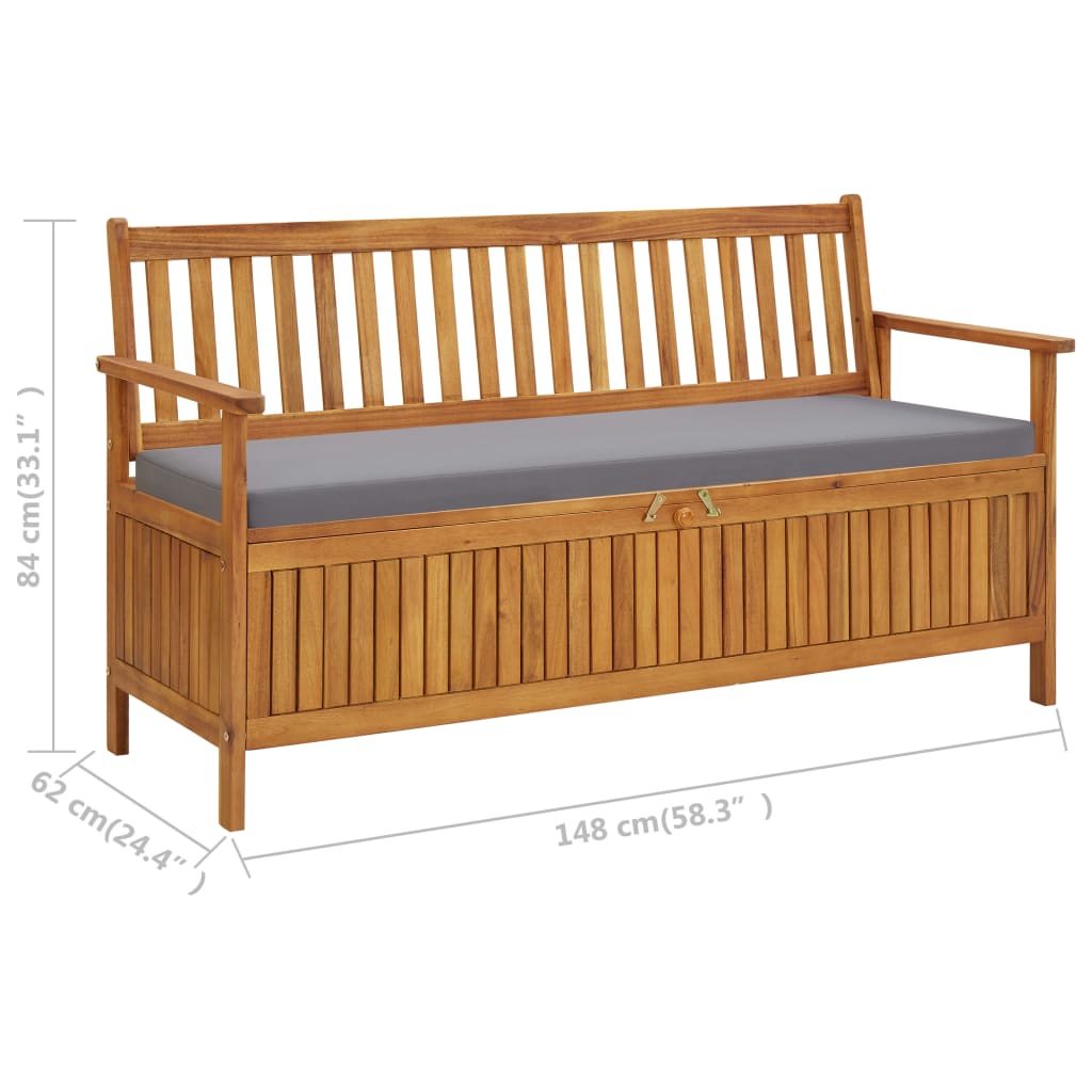 Gartenbank mit Stauraum und Auflage 148 cm Massivholz Akazie