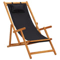 Strandstuhl Klappbar Massivholz Eukalyptus und Stoff Schwarz